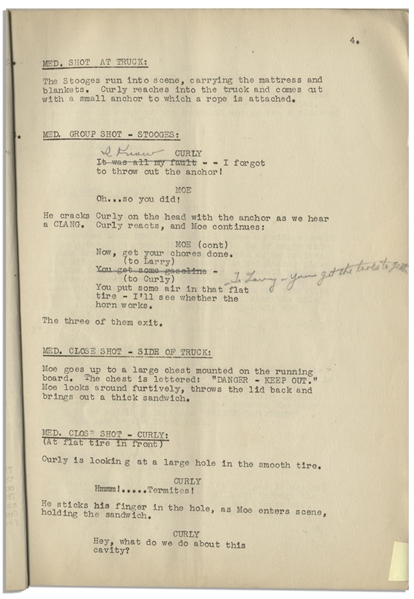 Moe Howard's 32pp. Script Dated August 1939 for The Three Stooges Film ''How High Is Up?'' -- With Numerous Annotations in Moe's Hand Throughout -- Dampstaining, Else Very Good